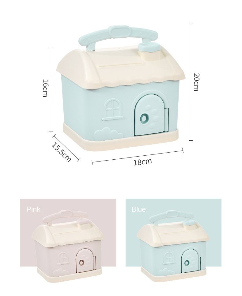 Cartoon Cute Small House Pattern Money Box Eco-Friendly Access Plastic Piggy Bank with Steel Box