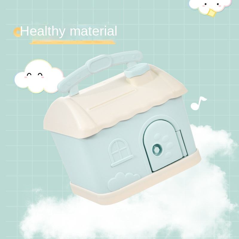 Cartoon Cute Small House Pattern Money Box Eco-Friendly Access Plastic Piggy Bank with Steel Box