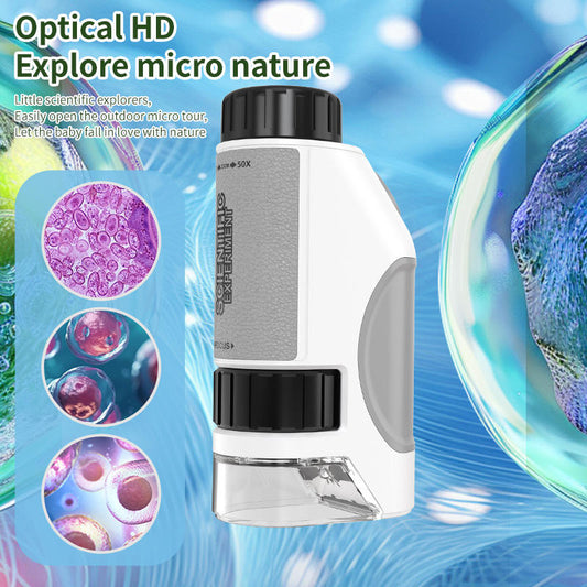 Educational Mini Plastic Handheld Microscope with LED Light Outdoor Toy for Children