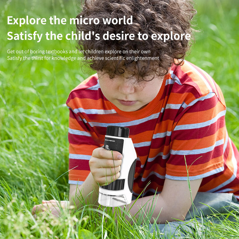 Educational Mini Plastic Handheld Microscope with LED Light Outdoor Toy for Children