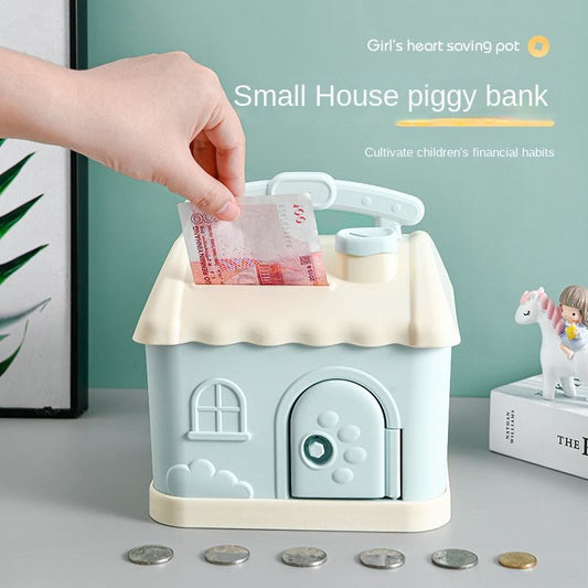 Cartoon Cute Small House Pattern Money Box Eco-Friendly Access Plastic Piggy Bank with Steel Box