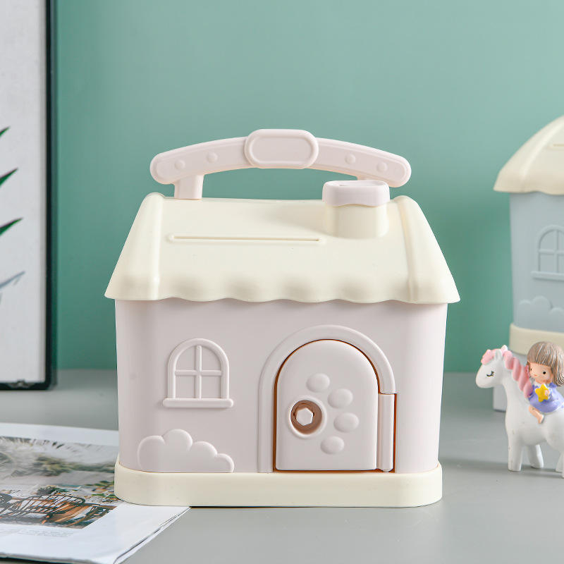 Cartoon Cute Small House Pattern Money Box Eco-Friendly Access Plastic Piggy Bank with Steel Box